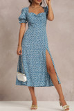 Elegant Polka Dot Slit Square Collar A Line Dresses