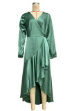 Elegant Solid Flounce V Neck A Line Dresses