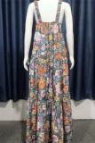 Elegant Floral Backless Square Collar Sling Dress Dresses