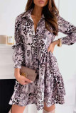 Vintage Animal Print Printing Turndown Collar Shirt Dress Dresses