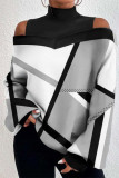 Casual Geometric Printing Half A Turtleneck Tops