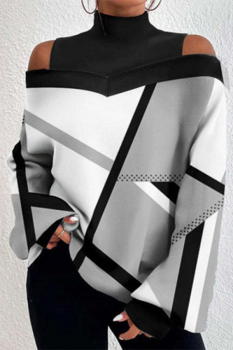 Casual Geometric Printing Half A Turtleneck Tops