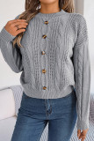 Casual Solid Buttons O Neck Tops
