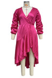 Elegant Solid Flounce V Neck A Line Dresses