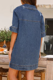 Casual Simplicity Solid Pocket V Neck Short Sleeve Loose Denim Dresses