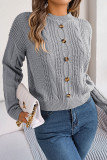 Casual Solid Buttons O Neck Tops