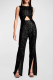 Sexy Solid Slit O Neck Regular Jumpsuits