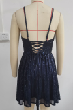 Sexy Solid Bandage V Neck Sling Dress Dresses