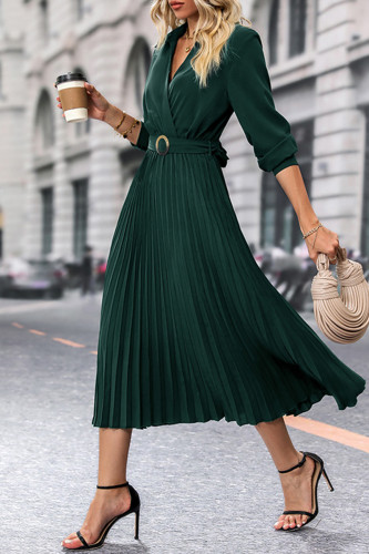 Elegant Solid Fold V Neck Pleated Dresses
