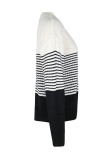 Casual Striped Contrast Weave O Neck Tops