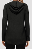 Casual Solid Zipper Hooded Collar Tops