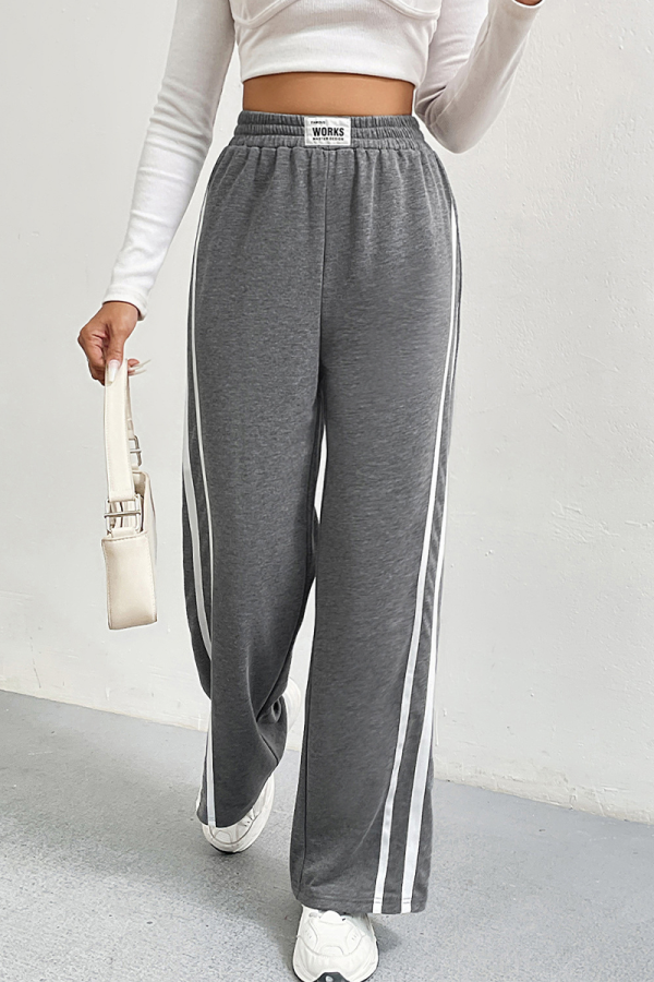 Casual Striped Patchwork Loose High Waist Wide Leg Patchwork Bottoms