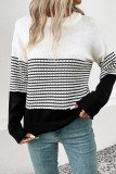 Casual Striped Contrast Weave O Neck Tops