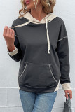 Casual Color Block Pocket Contrast Hooded Collar Tops