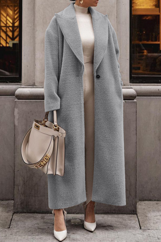 Street Solid Turndown Collar Outerwear