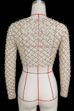 Sexy Solid Sequins See-through Beading O Neck Tops