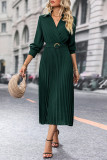 Elegant Solid Fold V Neck Pleated Dresses