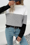 Casual Striped Contrast Weave O Neck Tops