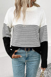 Casual Striped Contrast Weave O Neck Tops