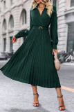 Elegant Solid Fold V Neck Pleated Dresses