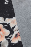 Casual Floral Patchwork Pocket Hooded Collar Tops
