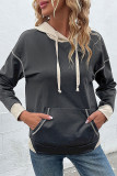 Casual Color Block Pocket Contrast Hooded Collar Tops