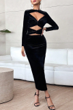 Sexy Solid Hollowed Out O Neck Wrapped Skirt Dresses