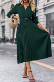Elegant Solid Fold V Neck Pleated Dresses