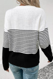 Casual Striped Contrast Weave O Neck Tops