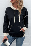 Casual Color Block Pocket Contrast Hooded Collar Tops