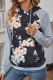 Casual Floral Patchwork Pocket Hooded Collar Tops