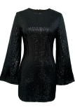 Elegant Solid Sequins O Neck Long Sleeve Dresses