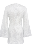 Elegant Solid Sequins O Neck Long Sleeve Dresses