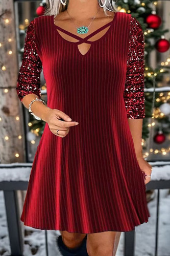 Casual Solid Sequins V Neck A Line Dresses