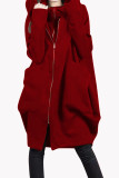 Casual Solid Pocket Zipper Hooded Collar Outerwear