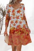 Casual Print Contrast O Neck Printed Dress Dresses