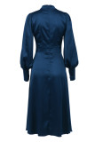 Elegant Solid Hollowed Out Turtleneck Waist Skirt Dresses