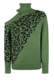 Street Leopard Asymmetrical Weave Turtleneck Tops