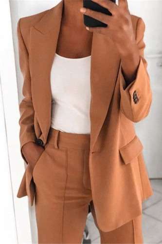 Work Daily Solid Buttons Turn-back Collar Outerwear