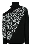 Street Leopard Asymmetrical Weave Turtleneck Tops