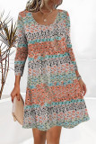 Casual Print Contrast O Neck Printed Dress Dresses
