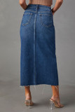 Vintage Elegant Solid Make Old Slit High Waist Denim Skirts