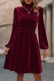 Elegant Solid Fold Turtleneck Waist Skirt Dresses