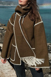 Street British Style Color Block Tassel Embroidered Scarf Collar Outerwear
