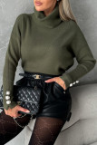 Casual Solid Buttons Turtleneck Tops