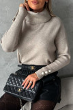 Casual Solid Buttons Turtleneck Tops