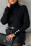 Casual Solid Buttons Turtleneck Tops