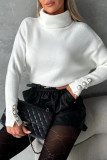 Casual Solid Buttons Turtleneck Tops