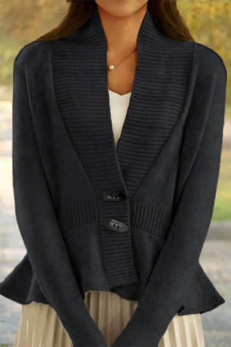 Elegant Simplicity Solid Flounce V Neck Outerwear