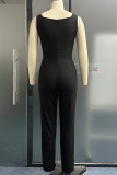 Daily Simplicity Solid Pocket U Neck Regular Jumpsuits